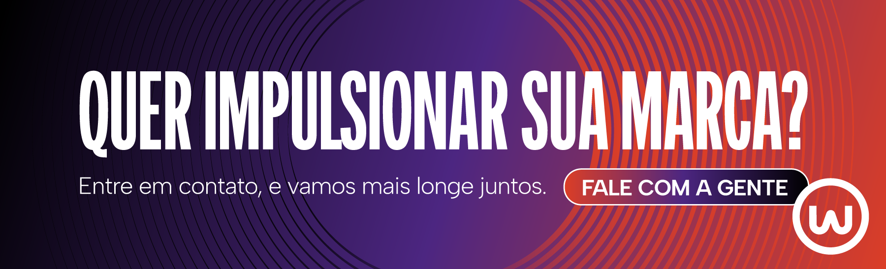 Fundo com textura roxo e laranja, questionando se o cliente deseja impulsionar a sua marca com a WOOP, oferecendo a opção para contato da WOOP.